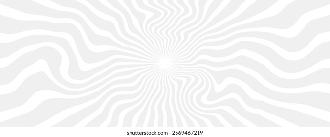 A wavy, hypnotic white background with swirling white lines. The background creates a dynamic, white, optical illusion effect. Psychedelic pattern background vector. White background.