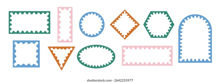 Wavy, igzag borders geometric shapes, figures collection. Simple geometric arch, circle, rectangle abstract figures.