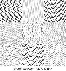  Wavy illustration. Seamless background with waves. Black curve lines.