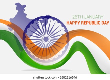 Wavy indian flag design for republic day with map