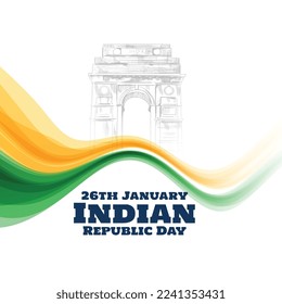 wavy indian flag with india gate sketch for republic day vector 