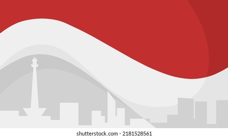 wavy indonesian flag background template with national monument and surrounding buildings suitable for indonesian important day celebration