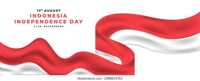 Wavy Indonesian flag illustration. Indonesia's independence day celebration background template copy space. For poster, banner, or social media template.