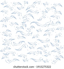 Wavy japanese delicate pattern. Blue, whate sea waves. Seamless vector pattern. Graphic summer print. Hand drawn skatch waves