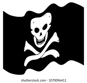 A wavy jolly rodger pirate flag design isolated on a white background
