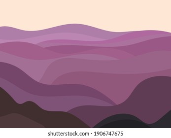 Wavy landscape in a minimalistic style. Landscape with hills. Boho decor for prints, posters and interior design. Mid Century modern decor. Trend style. Vector illustration