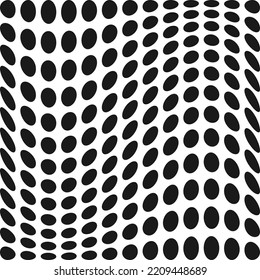 Wavy large dot circles halftone pattern. An arrangement of black circular shapes distorted with a wave. Isolated on a white background.
