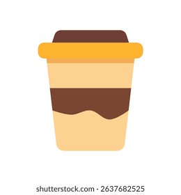 Wavy layered coffee cup illustration in warm beige and brown tones with yellow lid for cafe branding and digital menus
