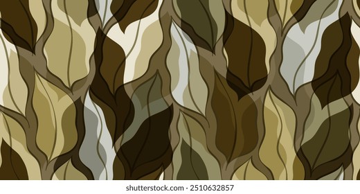 Hojas onduladas sin patrón. Estampado de manchas de colores de camuflaje. Hojas de plantas exóticas