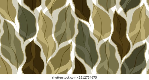 Wavy leaves seamless pattern. Camouflage colors stains print. Exotic plant leafs