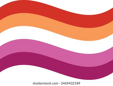 Wavy Lesbian Five Stripes Pride Flag Isolated in White