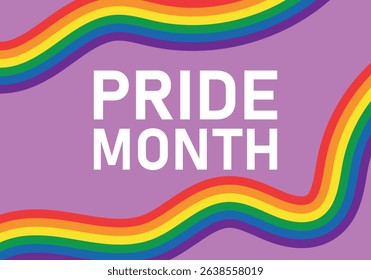 Wavy LGBTQ+ pride flag background with Pride Month text