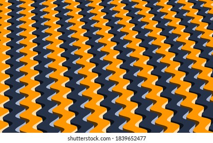 Wavy line 3D background in flat style. Blue and yellow waves. Vector abstract illustration.