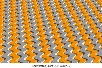 Fondo 3D de línea ondulada en estilo plano. Olas grises y amarillas. Ilustración abstracta vectorial.