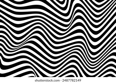 Fondo Abstractas de línea ondulada con diseño de línea ondulada en blanco y negro. Patrón de Vector listo para usar para tela, textil, envoltura y otros.