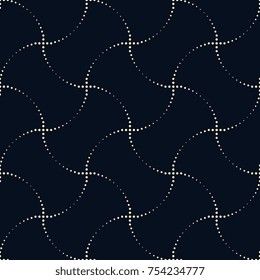 Wavy line abstract motif pattern. Simple geometric all over dot line fabric design. Print block for apparel textile, wallpaper. Oriental sea waves vector seamless ornament.