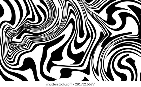Wavy Line Abstract Pattern, Smooth Black Flowing Curves on White Background for Modern Minimal Graphic Design.