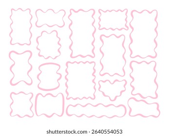 Wavy Line Art Decorative Frame Outline. A playful collection of pink wavy frames in irregular shapes with scalloped edges ripple contours and soft curves. Perfect for journaling scrapbook label