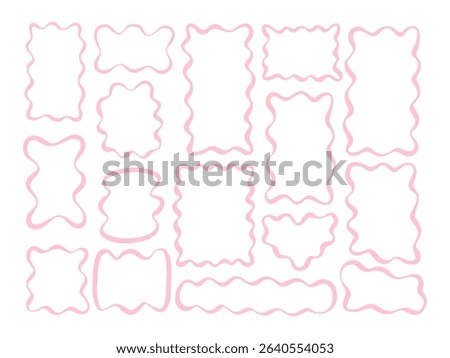 Wavy Line Art Decorative Frame Outline. A playful collection of pink wavy frames in irregular shapes with scalloped edges ripple contours and soft curves. Perfect for journaling scrapbook label
