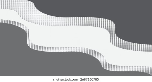 Wavy line background. Black halftone wavy pattern. Curved design element for posters, banners, presentations, booklets. Abstract flowing particle wave wallpaper.