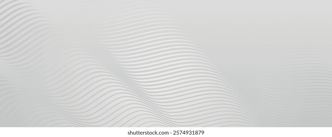 Wavy line background with a smooth, light gray color. The background features a subtle gray texture, creating a modern, flowing design. Modern wavy line pattern background. Gray background vector.