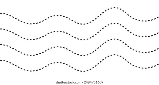 Wavy line, curved dotted line, Path travel dotted line trip dashed trace destination, Set of Wavy Curvy Dotted , Vector Illustration