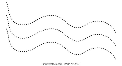 Wavy line, curved dotted line, Path travel dotted line trip dashed trace destination, Set of Wavy Curvy Dotted , Vector Illustration