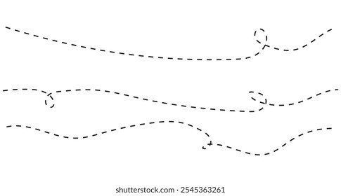 Linha ondulada, linha curva pontilhada, Trajeto trajeto linha pontilhada traçado destino, Conjunto de Ondulado Curvo Pontilhado , Ilustração vetorial