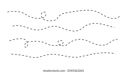 Linha ondulada, linha curva pontilhada, Trajeto trajeto linha pontilhada traçado destino, Conjunto de Ondulado Curvo Pontilhado , Ilustração vetorial