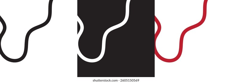 Wavy line with curvy abstract squiggles. Black, white and red hand-drawn wiggle design.  Vector illustration. isolated on white and black background. EPS 10