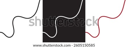 Wavy line with curvy abstract squiggles. Black, white and red hand-drawn wiggle design.  Vector illustration. isolated on white and black background. EPS 10
