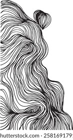 Wavy line design clipart Black and white isolated graphic spirals hand-drawn doodle spiral tree rings outline wavy minimalist doodle abstract texture hand-drawn pen art Trendy monochrome ink contour