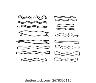 Wavy line doodle icon set. Hand drawn ribbons illustration.