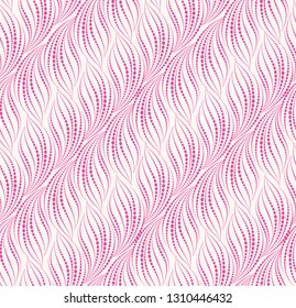 Wavy line dotted seamless pattern. Stylish floral texture with leaves. Abstract dot tiling background