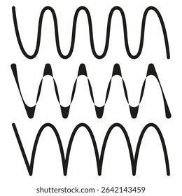 Wavy line figure. Black sinus shape. Repeating motion path. Vector abstract form.