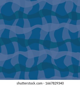 Cuadrícula ondulada de fondo de patrón vectorial sin fisuras. Fondo de reflexión de agua monocromo irregular. Ilustración total azul transparente de la onda oceánica. Toda la impresión 