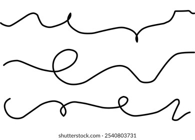wavy line illustration with curvy abstract squiggles in a psychedelic wiggle design. curly line set