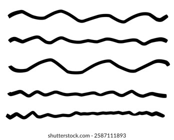 wavy line illustration with curvy abstract squiggles in a psychedelic wiggle design. wavy line set	