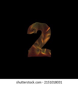 Wavy line number 2. Number with motion wave. number 2. Number logo with colorful twisted lines. Creative vector illustration with zebra, sea, print and wavy pattern lines.