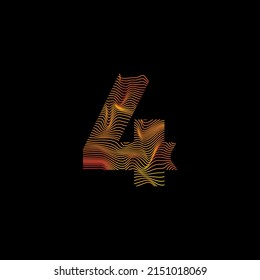 Wavy line number 4. Number with motion wave. number 4. Number logo with colorful twisted lines. Creative vector illustration with zebra, sea, print and wavy pattern lines.