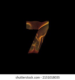 Wavy line number 7. Number with motion wave. number 7. Number logo with colorful twisted lines. Creative vector illustration with zebra, sea, print and wavy pattern lines.