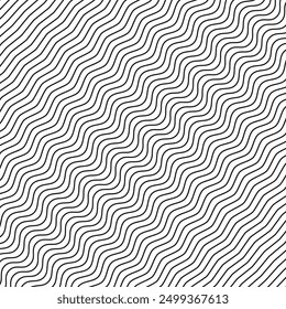 Wavy line pattern. Abstract vector design. Black and white waves. Seamless geometric texture.