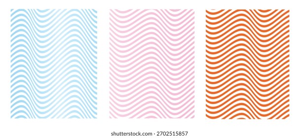 Fondos de patrón de línea ondulada en azul pastel, rosa y naranja conjunto de diseño abstracto.