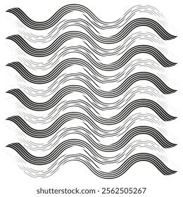 Wavy line pattern. Black striped waves. Abstract line texture. Vector seamless design.