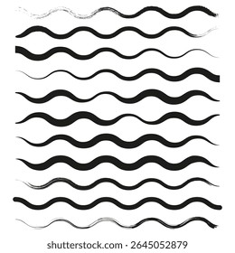 Padrão de linha ondulada. Listras vetoriais horizontais. Ritmo abstrato preto. Formulário de movimento repetido.