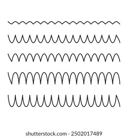 Wavy line patterns. Black hand-drawn waves. Simple decorative elements. Vector illustration.