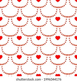 Wavy line with polka and heart on white seamless pattern. Fashion graphic design. Modern stylish texture. Modern colotful template for prints, textiles, wrapping, wallpaper, banner Vector illustration
