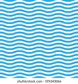 Wavy line seamless pattern in blue and white. Simple retro navy style vector background.