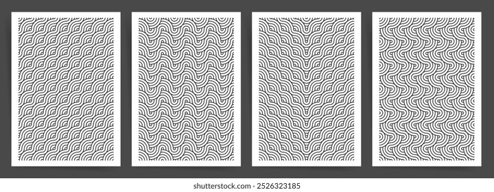 Coleção De Padrões Sem Costura De Linha Ondulada. Projetos geométricos minimalistas em preto e branco para pôsteres modernos, folhetos e folhetos.