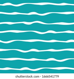 Wavy line seamless vector pattern um. Linear geometric ocean wave white blue backdrop. Hand drawn irregular brush stroke style illustration. All over print for marine, beach vacation concept